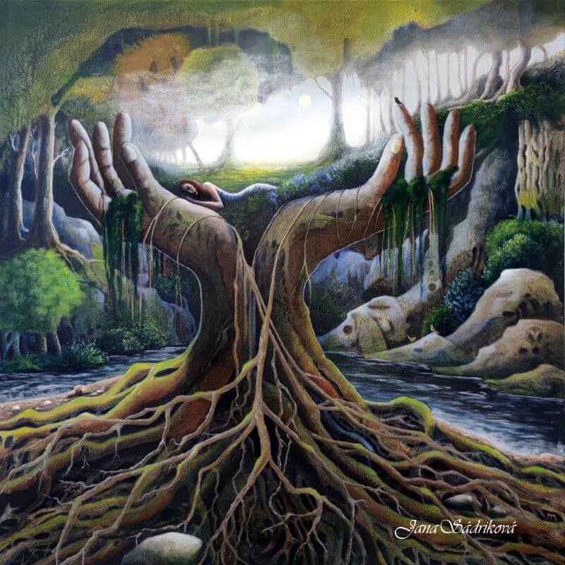 strom, kořeny, příroda, žena